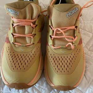 Hoka One One Vibrant Yellow and Coral Sneakers